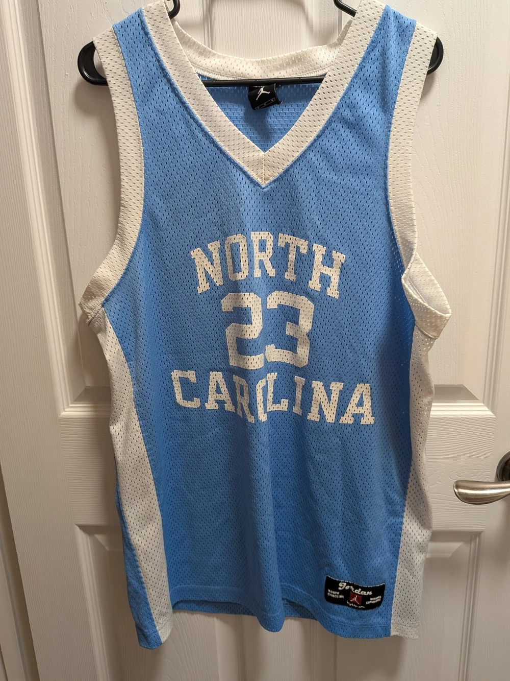 Jordan Light Blue and White Mesh Basketball Jersey